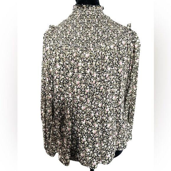 & Other Stories Floral Blouse Size 2 Smocked High Neck Modest Flowy Top Shirt - Picture 2 of 10